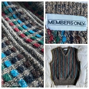Vtg Members Only Sweater Vest Wool Blend Mens L Eclectic Grandpa Grandpacore EUC